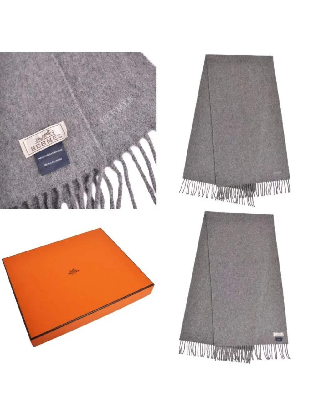 Hermes Scarf Shawl Fringe Cashmere